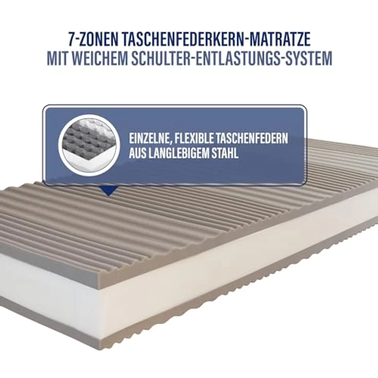 BeCo Matratzen Maxima Plus, Taschenfederkern, 23 cm, getestete Qualität "GUT", H3 - 140 x 200 cm, vegan und Oeko-Tex zertifiziert – Bild 5