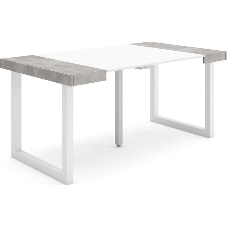 Skraut Home | Ausziehbarertisch | Multifunktionaler ausziehbarer | 160 | Für 8 Gäste | Massivholz Beine | Moderner Stil | Mattweiß und Zement – Bild 1
