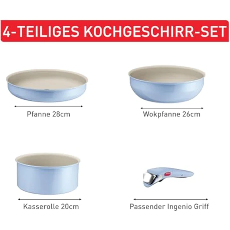 Tefal Ingenio Serenity Kochgeschirr-Set 4-teilig, Mineralia Antihaftversiegelung, platzsparend, stapelbar, für alle Herdarten, spülmaschinengeeignet, Calm Blue, L8274S04 – Bild 9
