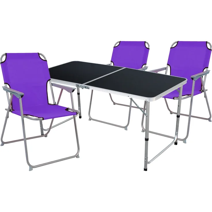4-teiliges Campingmöbel Set Black Alu 120x60x58/70cm lila