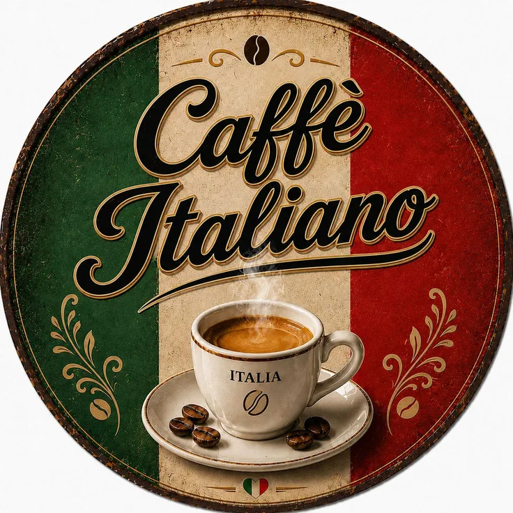 AstraDesign Blechschild Rund 30cm - Caffè Italiano Espresso Kaffee Vintage Deko – Metall – Mehrfarbig – RD0017