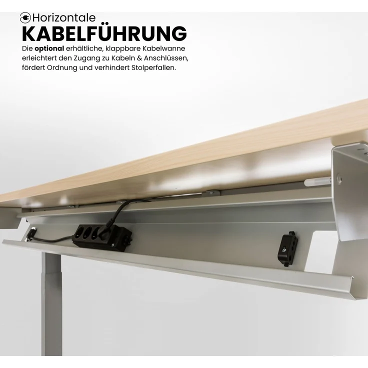 bümö höhenverstellbarer Schreibtisch H-Serie 140x80 cm in graphit, Gestell in Weiß - PC Tisch für's Büro manuell höhenverstellbar, Computertisch verstellbar, HS-14-G-W – Bild 7
