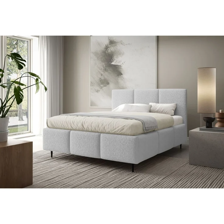 Polsterbett Schlafzimmerbett MIAMI Komplettset 180x200 cm in Stoff Lambi Hellgrau – Bild 1