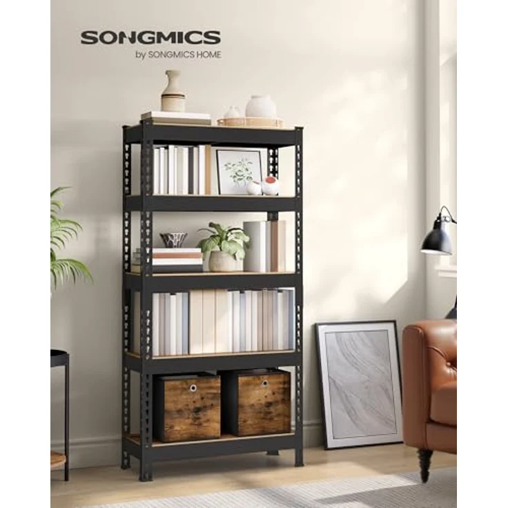 SONGMICS Schnelle Montage, Schwerlastregal 2er Set, Standregal, Lagerregal, Küchenregal, Regal, 5 Ablagen, 30 x 75 x 150 cm, bis 875 kg belastbar, für Keller, Küche, Arbeitszimmer, vintagebraun – Bild 4