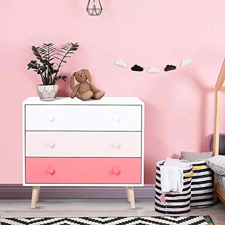 HOMCOM Kommode für Kinder, Holz, rosa, 90 x 42 x 80 cm – Bild 3