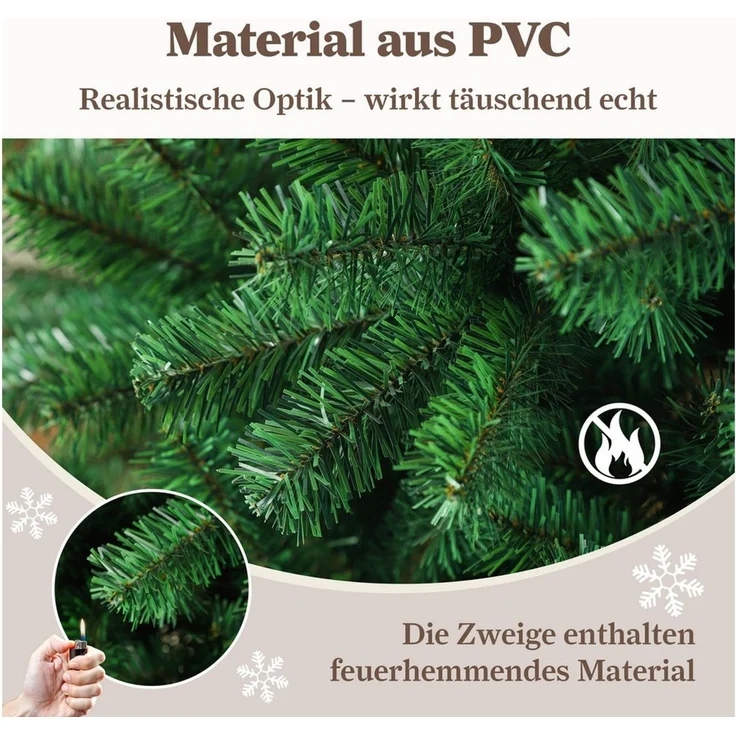 Sinaopus Künstlicher Weihnachtsbaum mit Beleuchtung, 180cm Weihnachstbaum aus PVC, Metallständer, Tannenbaum künstlich, schwer entflammbare, geruchlose PVC-Nadeln, 1200 Spitzen, 8 Lichtmodi, mit Lichterkette & Handschuhe – Bild 2
