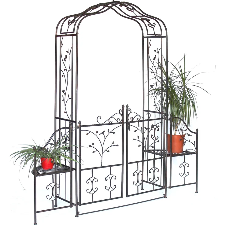 Rosenbogen mit Tür Metall 18602 Torbogen Gartentor Eisen Rankhilfe Rankgitter Rundbogen Tür – Bild 3