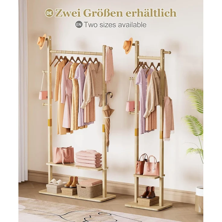 Yorbay Kleiderständer Garderobenständer aus Massivholz mit Ablagebrettern & Haken, Offener Kleiderschrank für Flur, Schlafzimmer – Bild 5