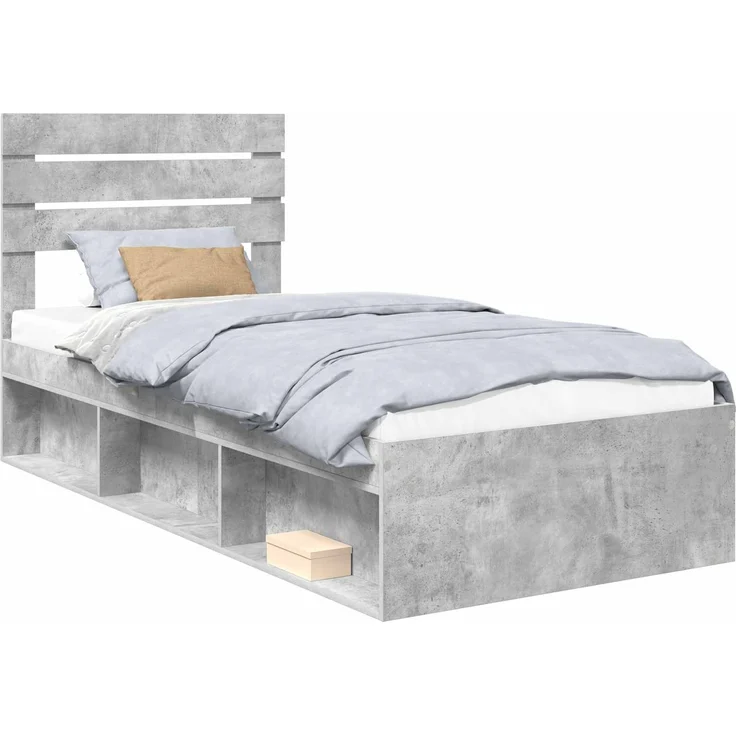 vidaXL Bettrahmen mit Kopfteil Beton 90 x 200 cm Massives Kiefernholz 3411458 – Bild 1