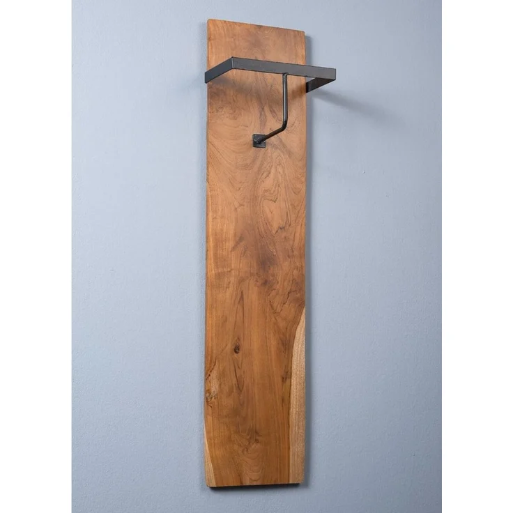 M2 Kollektion Garderobenpaneel Alaska 1, Baumkante Teakholz Massiv Stange 25x110x20cm – Bild 3