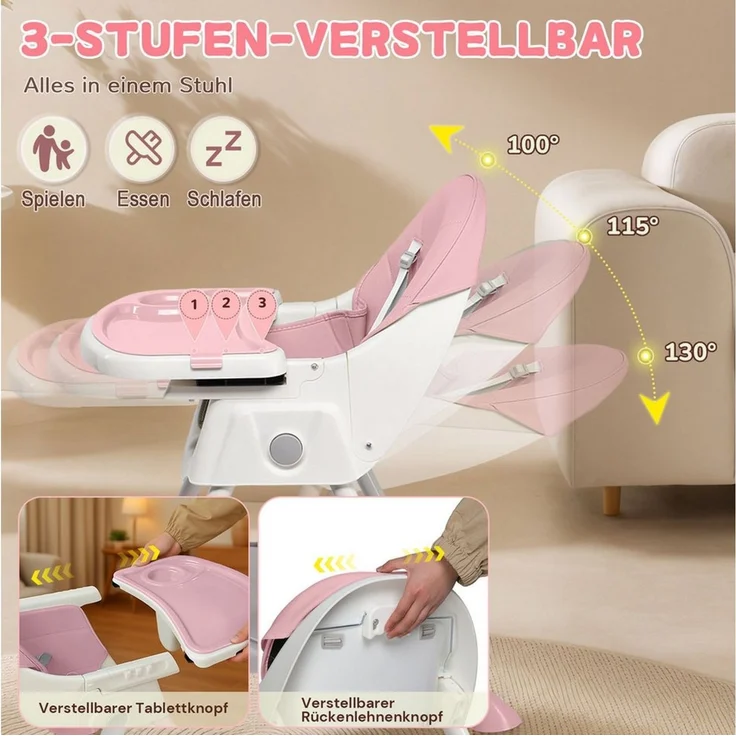 LALAHO Kinderstuhl 3-in-1Kinderklappstuhl- Kinderhochstuhl - Klappbarer Esszimmerstuhl, Kinderwagen - Mitwachsstuhl und Babystuhl für Neugeborene – Bild 3