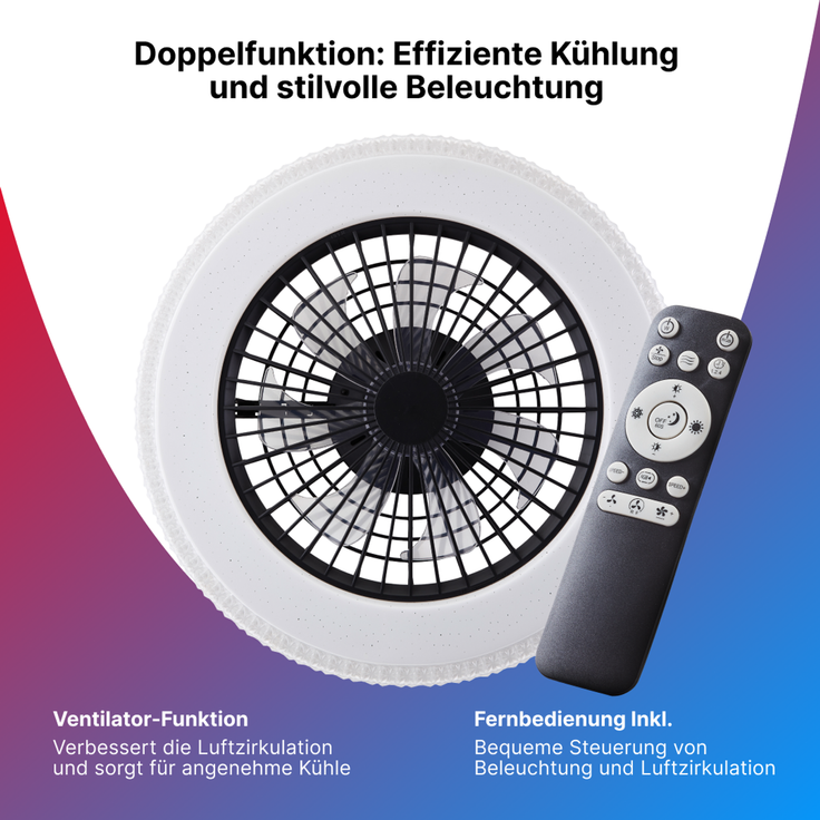 Brilliant LED Deckenlampe mit Ventilator, 49 cm Ø - RGB-Frontlicht & CCT-Zentralbeleuchtung, dimmbar, mit Farbwechsel & Fernbedienung – Bild 5