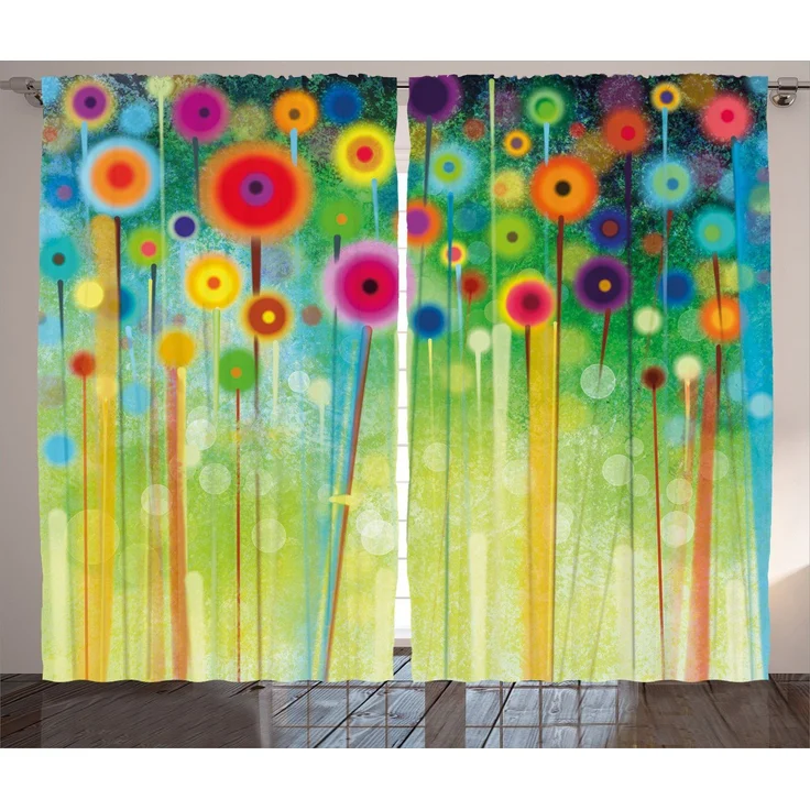 Abakuhaus Gardine Schlafzimmer Kräuselband Vorhang mit Schlaufen und Haken, Blumen Abstrakte Kunst Löwenzahn – Bild 1