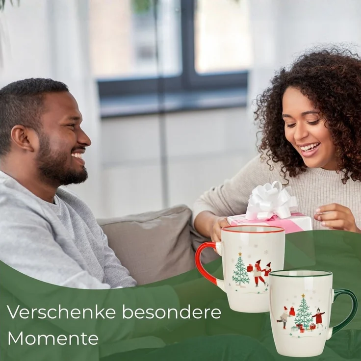 matches21 HOME & HOBBY Tasse Weihnachtstassen Set Design mit Geschenk-Motiv, Kaffeetasse 330 ml, 2-tlg, Porzellan, Tassen für Kaffee & Tee für Weihnachten – Bild 4