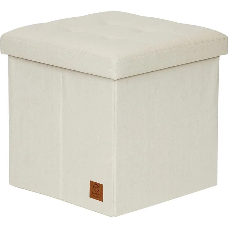 Love IT Store IT Premium Sitzhocker mit Stauraum - Hocker klappbar aus Leinen-Baumwolle - Verstärkt mit Holz - Belastbar bis 150 kg - Beige - 38 x 38 x 38 cm