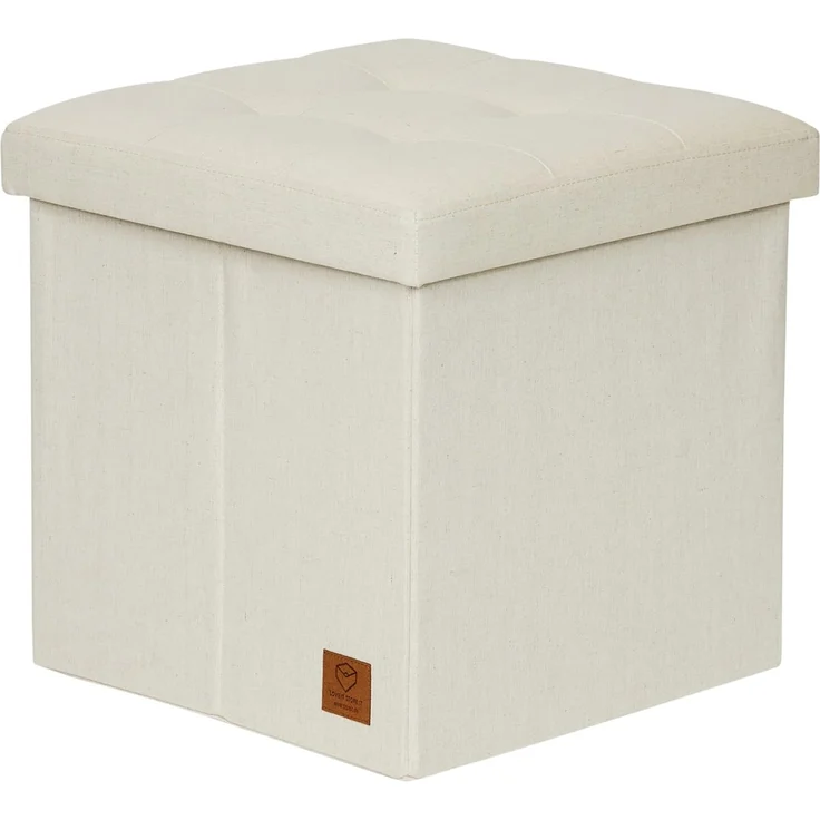 Love IT Store IT Premium Sitzhocker mit Stauraum - Hocker klappbar aus Leinen-Baumwolle - Verstärkt mit Holz - Belastbar bis 150 kg - Beige - 38 x 38 x 38 cm