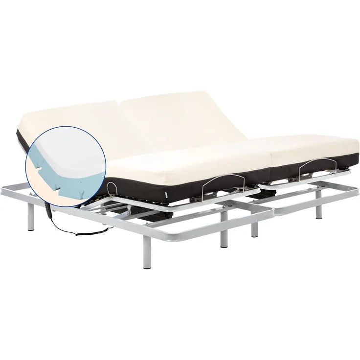 Gerialife GL-0523 Gelenkbett für Doppelbett, verstärkt mit orthopädischer Memoryschaum-Matratze, 20 cm (210x200 cm, Kabelsteuerung), Grau