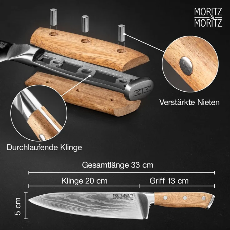 Moritz & Moritz Damast Kochmesser, ergonomischem Griff, 20 cm Klinge – Bild 3