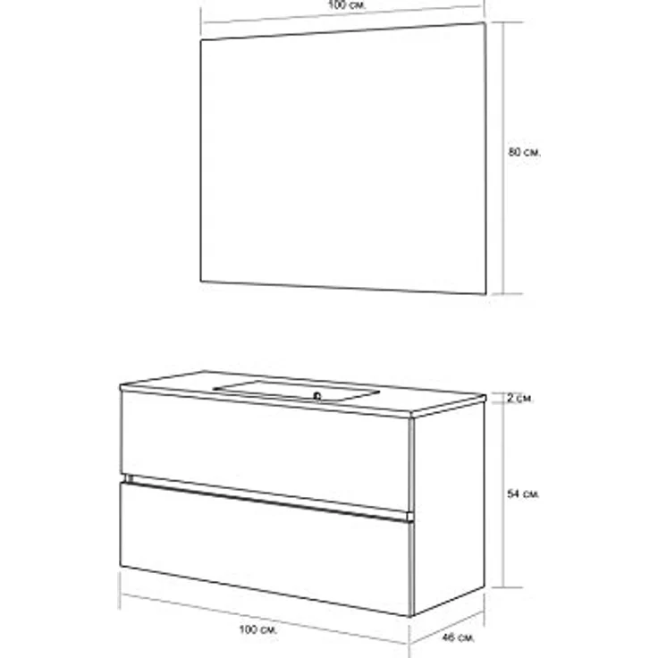 Baikal Badezimmerschrank, Zwei Schubladen, Wandmontage, mit Waschbecken, Melamin 16, montiertes Möbelstück, 100 cm, Weiß mit Spiegel Mond – Bild 6