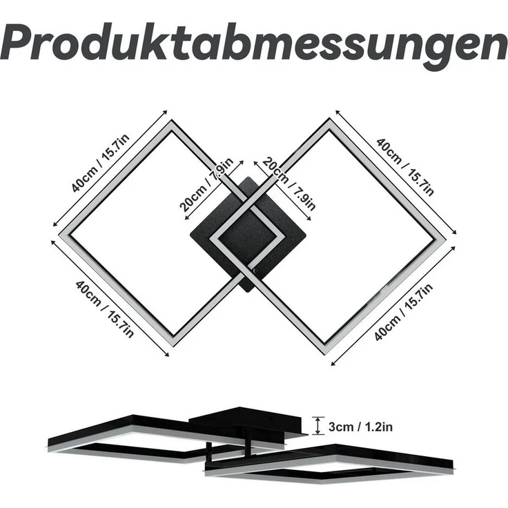 FIVMEN Deckenleuchte LED Deckenlampe Licht Lampen Badezimmer Wohnzimmerlampe Quadrat, 60W, Für Wohnzimmer Schlafzimmer Büro Arbeitszimmer und Esszimmer – Bild 1
