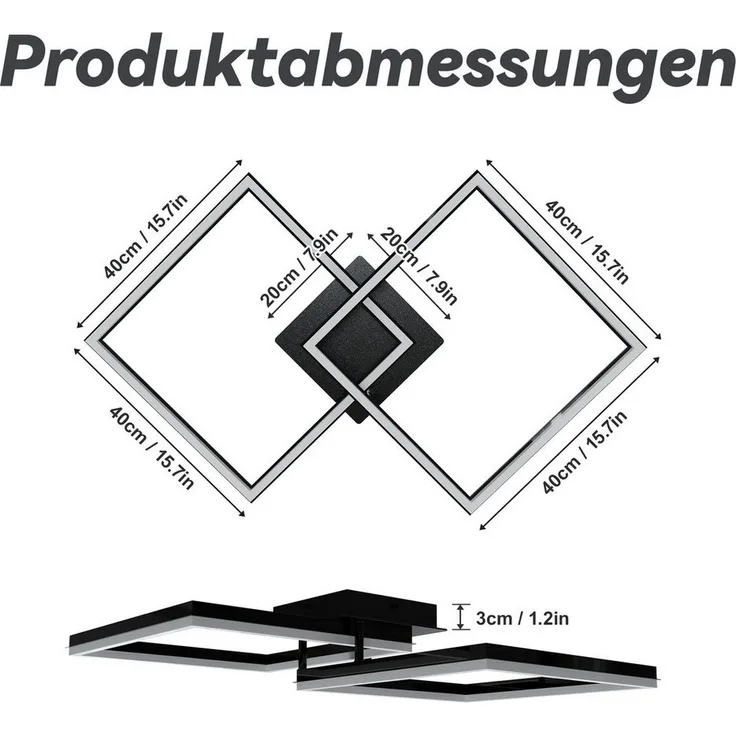 FIVMEN Deckenleuchte LED Deckenlampe Licht Lampen Badezimmer Wohnzimmerlampe Quadrat, 60W, Für Wohnzimmer Schlafzimmer Büro Arbeitszimmer und Esszimmer