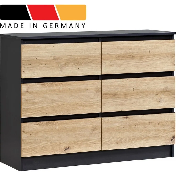 Home Collective Kommode mit 6 Schublade 80, 100, 120, 140 cm breit Holz Schrank (Highboard Anrichte Schlafzimmer Wohnzimmer Flur Büro Organizer), Kommode 120 cm breit Kommode Sideboard, Anthrazit mix Artisan-Eiche – Bild 1