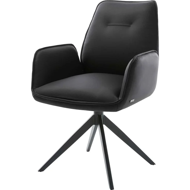 Esszimmerstuhl Zoa-Flex Echt-Leder Schwarz Kreuzgestell breit Schwarz Taschenfederkern – Bild 1
