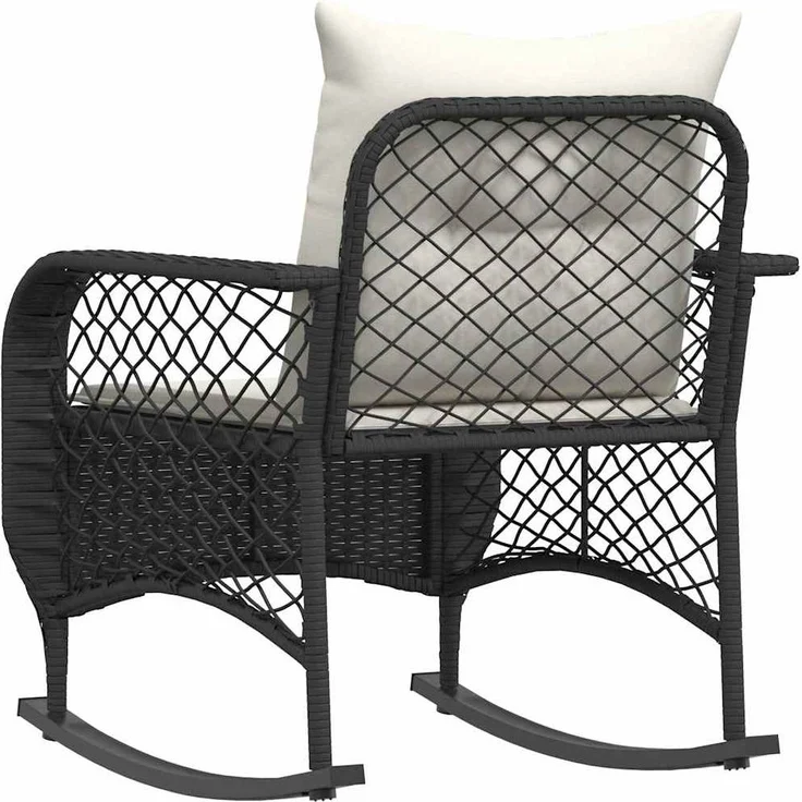vidaXL Garten-Schaukelstuhl mit Kissen Schwarz Poly Rattan 4104193 – Bild 5