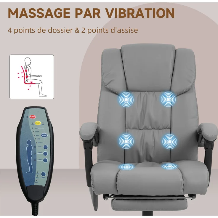 Massage-Bürostuhl mit Fußstütze, höhenverstellbar, neigbare Rückenlehne, kabelgebundene Fernbedienung, um 360° drehbar – Bild 8