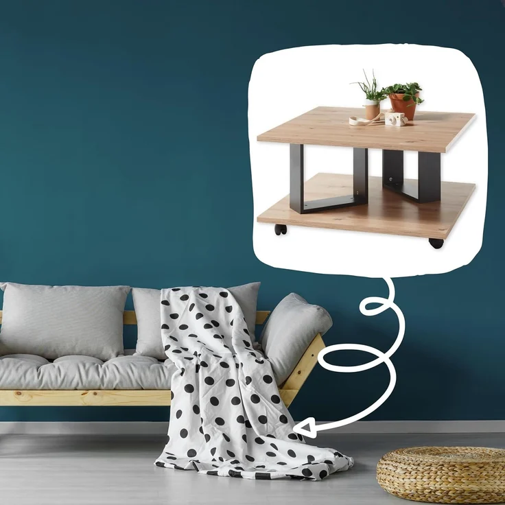 Stella Trading ZERA Couchtisch auf Rollen in Artisan Eiche Optik, Anthrazit - Mobiler Sofatisch für Ihr Wohnzimmer - 80 x 40 x 80 cm (B/H/T) – Bild 3