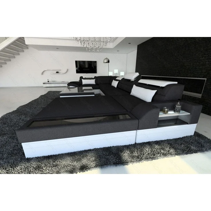 Wohnlandschaft Mezzo Materialmix mit LED - Mikrofaserstoff - Schwarz-Weiß - Rechts – Bild 4