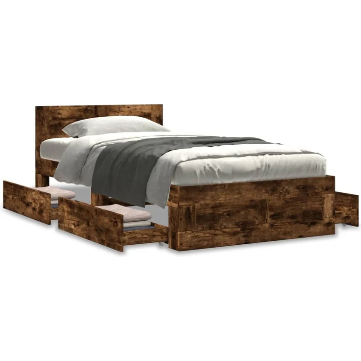 vidaXL Bettgestell mit Kopfteil Räuchereiche 75x190 cm Holzwerkstoff 3295622 – Bild 3