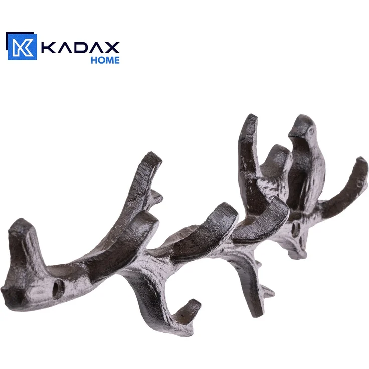 KADAX Hakenleiste aus Gusseisen 31,5 x 10,5 cm, rustikale Wandgarderobe im Ast-Design mit 2 Vögeln, Garderobenleiste zur Wandmontage, Garderobe Wandhaken (Braun) – Bild 6