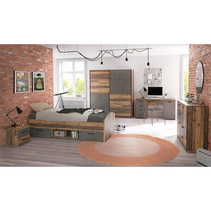 Jugendzimmer WINNIE 5-tlg. Komplettset, Optik: Old Wood Vintage