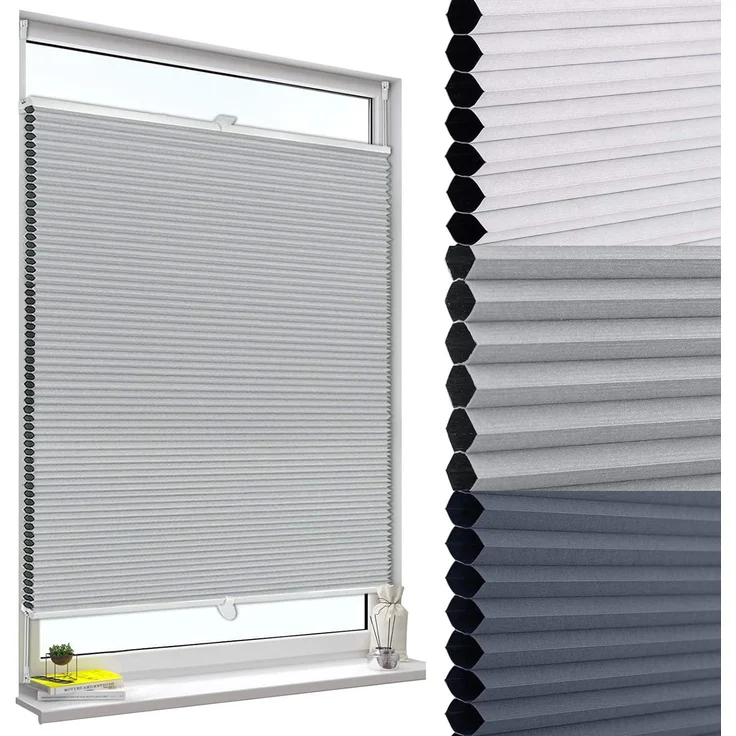 WOLTU Wabenplissee ohne Bohren Verdunklung Thermo Doppelplissee Klemmfix Zweifarbig 80x130 cm Grau-Weiß, Plissee Faltrollo Sonnen-, Sicht- & Schallschutz, Jalousie Plisseerollo für Fenster & Tür