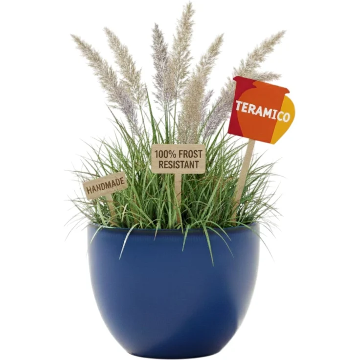 Keramik Blumentopf Eggpot Royal Blau Ø 38cm - Frostfest Pflanzkübel Glasiert Rund – Bild 1
