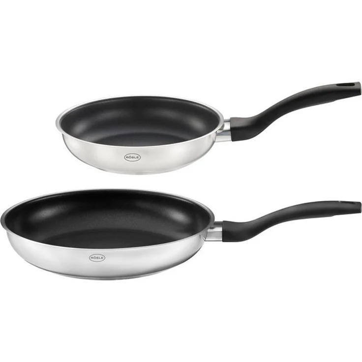 RÖSLE Pfannen-Set Basic Line Ø 20 cm, 24 cm mit Antihaftversiegelung ProPlex, Edelstahl 18/10, silberfarben/schwarz – Bild 2