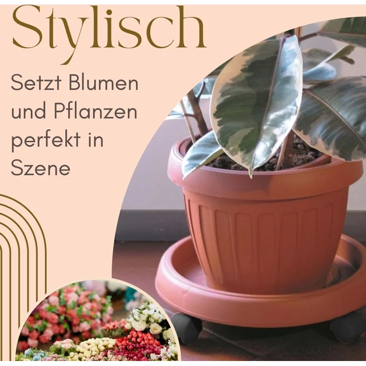 Pflanzenroller Rund Rollbrett Pflanzen Untersetzer Blumenroller Outdoor Pflanzenuntersetzer Blumentopf Untersetzer mit Rollen Pflanzenroller Rund 25 cm – Bild 3