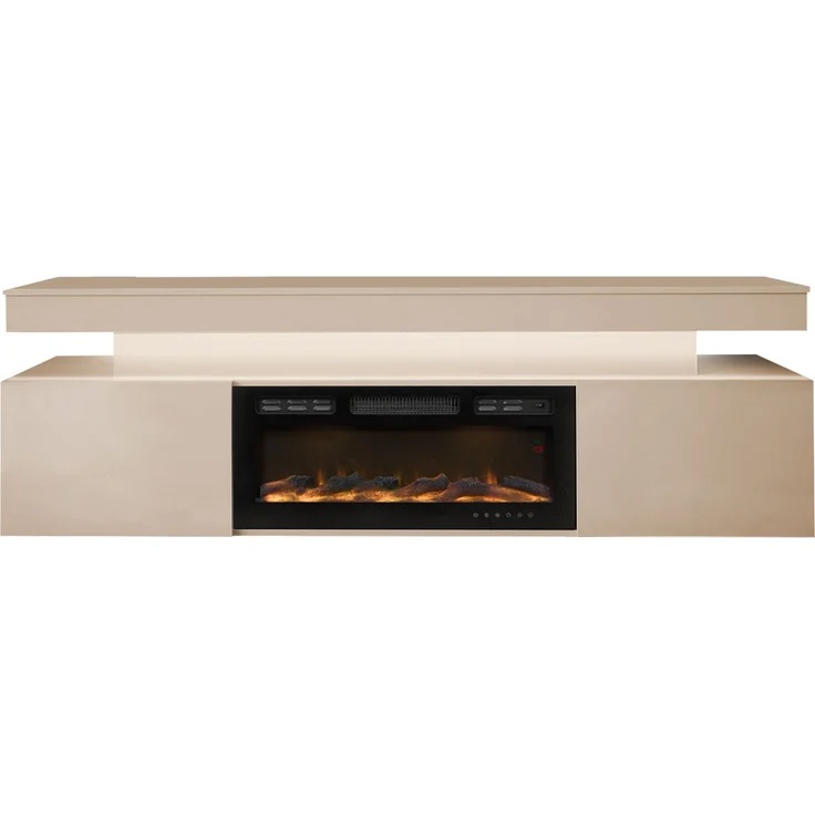 TV-Lowboard EF 2D Glossa Bis mit Kamin (Farbe: Wüstensand, mit weißer LED-Beleuchtung) – Bild 1