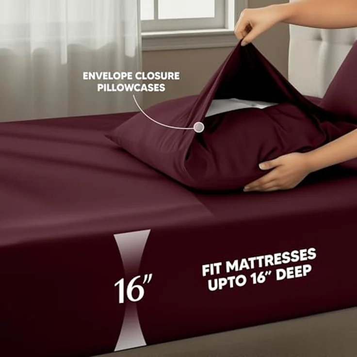 Utopia Bedding California-King-Bettwäsche-Set, 4-teilig, gebürstete Mikrofaser, schrumpft und lichtbeständig, pflegeleicht (Kingsize, Burgunderrot) – Bild 5