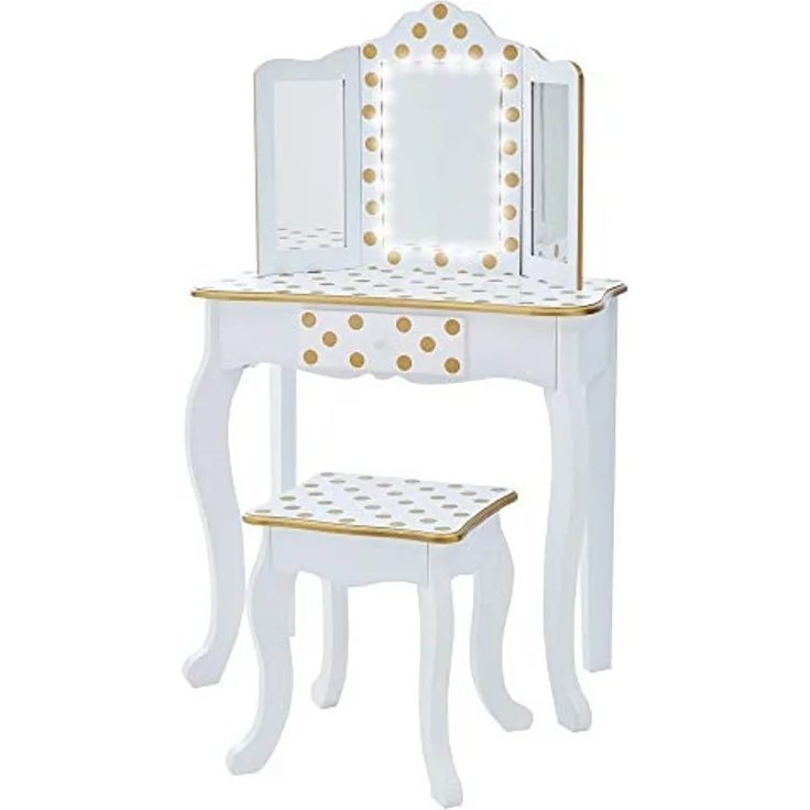 Fantasy Fields Gisele Kinder Schminktisch/Waschtisch Mit Lichtern Weiß/Gold TD-11670ML