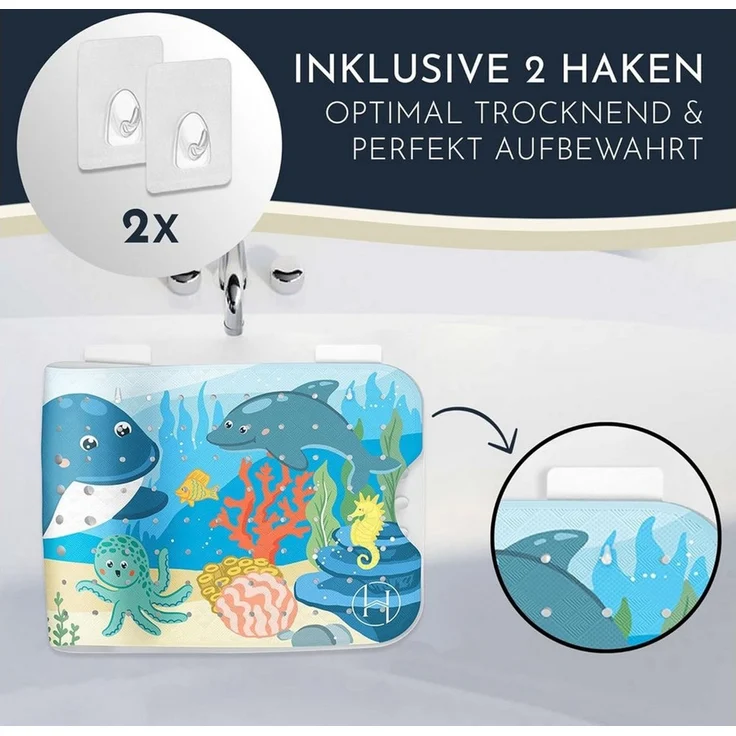 Homerella Badematte rutschfest Kinder - 100% BPA frei Inkl. 2 Haken zum Aufhängen 100x40cm, Antirutschmatte Badewanne Baby hautsensitiv & schimmelresistent, Badewannenmatte rutschfest & waschbar – Bild 3