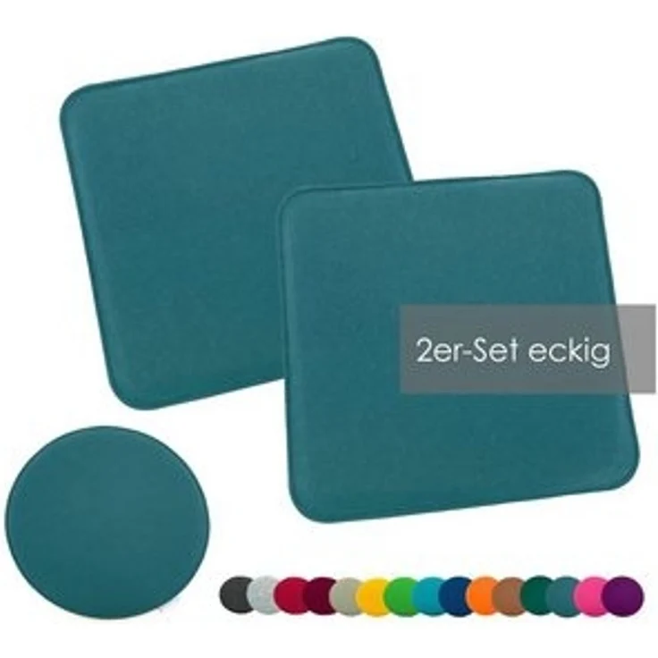 heimtexland ® Sitzkissen Set Filz Stuhlkissen Stuhlauflage Filzkissen Stuhl Polster Kissen Typ631 2er Set 35 x 35 cm Eckig Petrol – Bild 6
