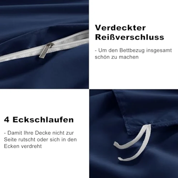 WAVVE Bettwäsche 135x200 4teilig Blau - Bettbezüge 135x200 2er Set mit Kissenbezüge 80x80 cm, Bettwäsche-Sets 135x200 cm aus Mikrofaser mit Reißverschluss Weich, Dunkelblau – Bild 7
