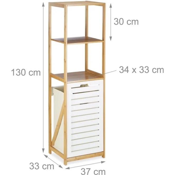 Relaxdays Badregal mit Wäschekorb, Bambus natur, 37 x 33 x 130 cm – Bild 4
