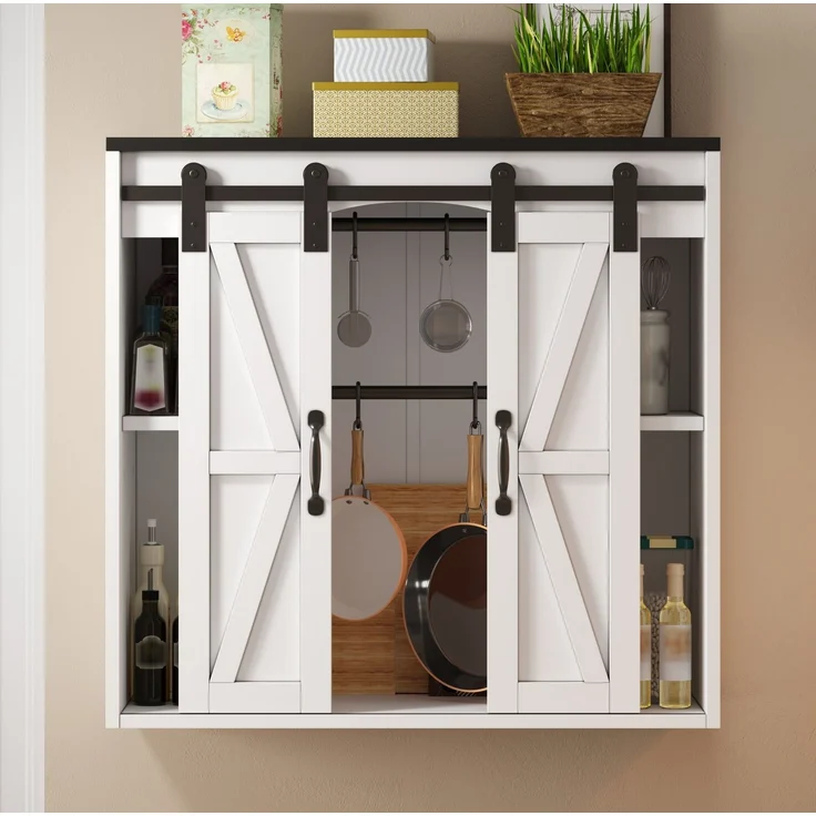Wandschrank 80x31x76 cm mit Schiebetüren und verstellbaren Einlegeböden aus MDF – Bild 1