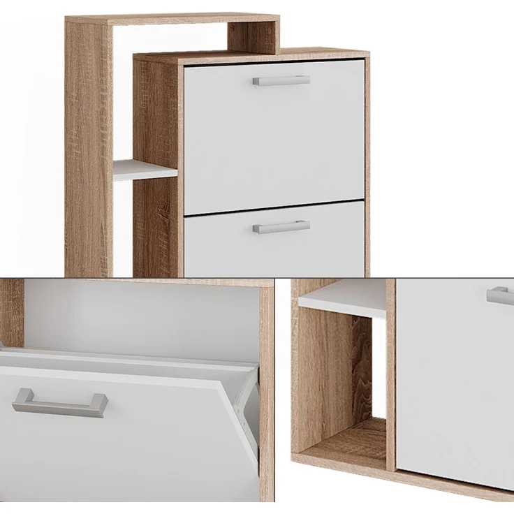 Schuhkommode Orlando Weiß/Sonoma 80 x 128.3 cm mit 3 Fächern Vicco – Bild 6