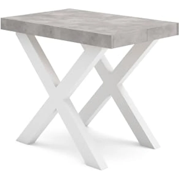 Skraut Home | Ausziehbarertisch | Multifunktionaler ausziehbarer | 300 | Für 14 Gäste | Massivholz Beine | Moderner Stil | Mattweiß und Zement – Bild 6