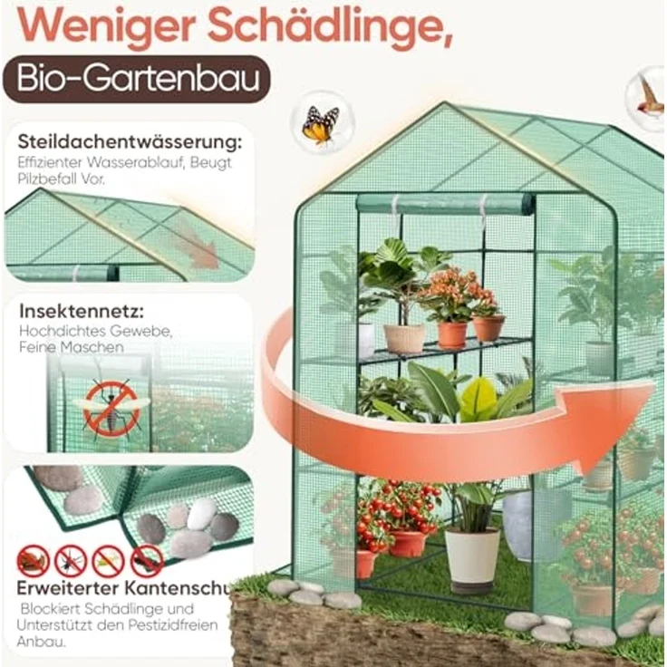 Sekey Gewächshaus 200x145x145 cm, Foliengewächshaus Stabil, Gewächshaus Balkon mit 10 Regalböden für optimales Pflanzenwachstum, Grün, XXL – Bild 5