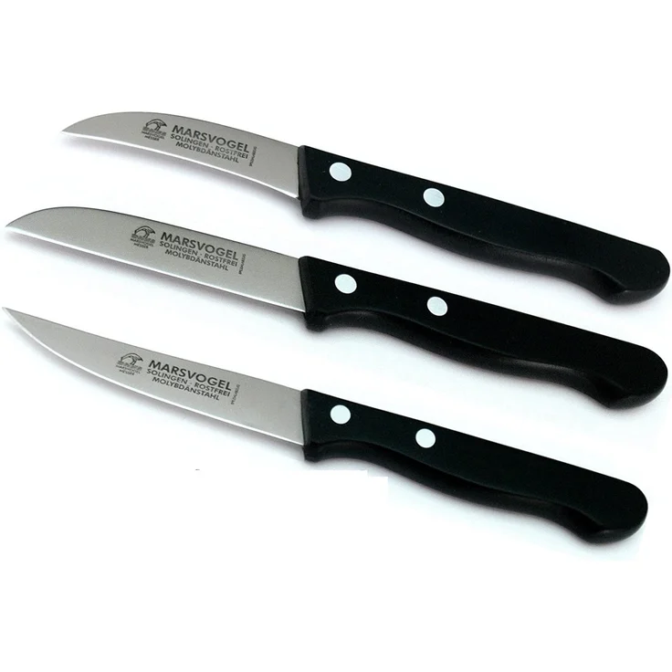 Schälmesser Set 3 tlg. POM Marsvogel Solingen # 91-3tlg. Küchenmesser 2 1/2" gebogen + 3" gerade + 3" rückenspitz